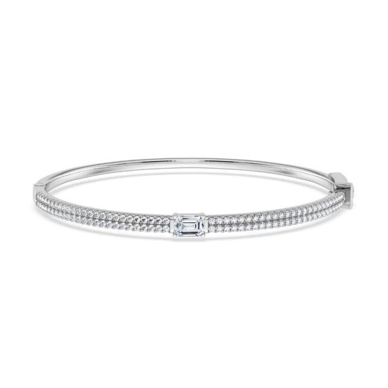 Double Row Emerald Diamond Bangle-14K White Gold