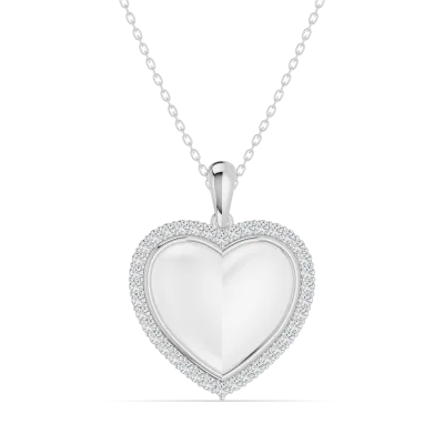Forever White Heart Halo Lab Diamond Silver Necklace-Silver