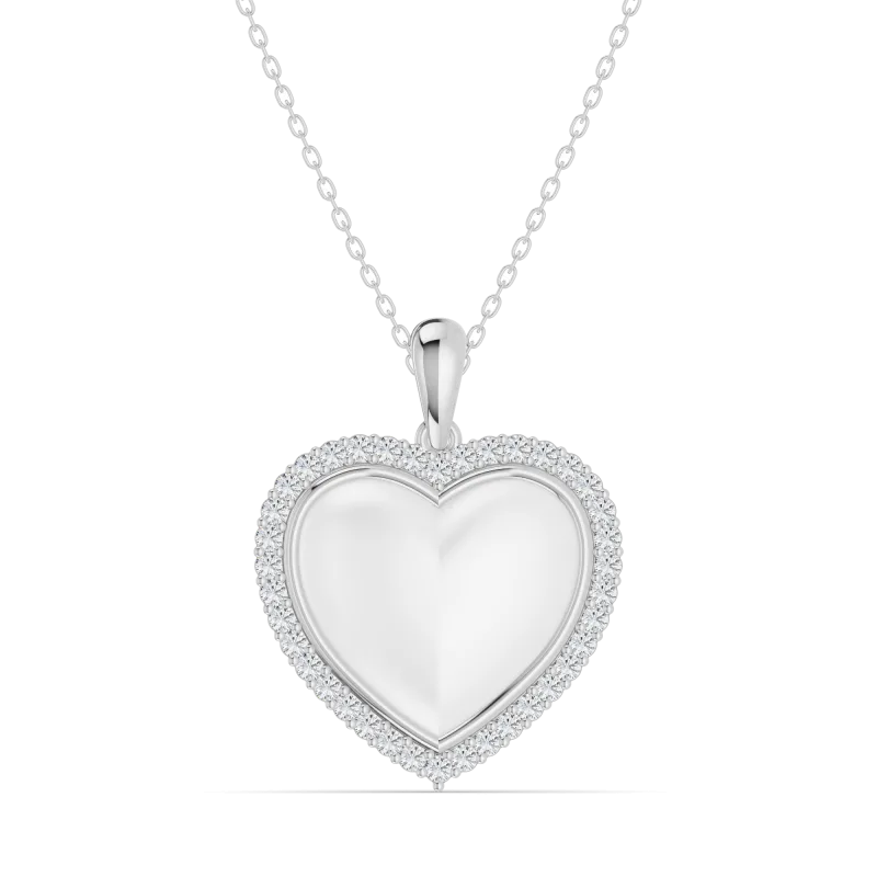 Forever White Heart Halo Lab Diamond Silver Necklace-Silver