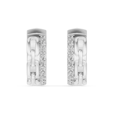 Chain Reaction Pave Lab Huggie Earrings-14K White Gold