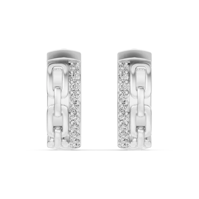 Chain Reaction Pave Lab Huggie Earrings-14K White Gold