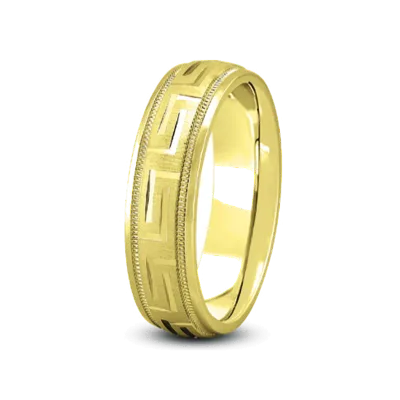 Fancy Carved Diamond Cut Wedding Band (4mm) 14K Yellow Gold