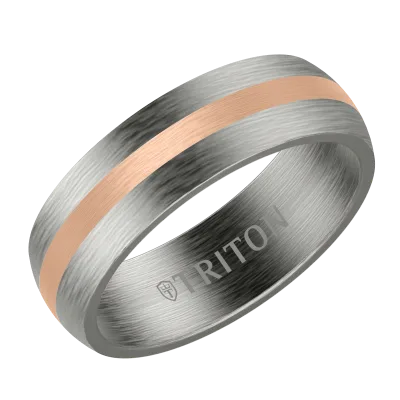 Low Dome Tantalum With Gold Inlay Brushed Wedding Band (7mm) Rose Gold 14k & Tantalum