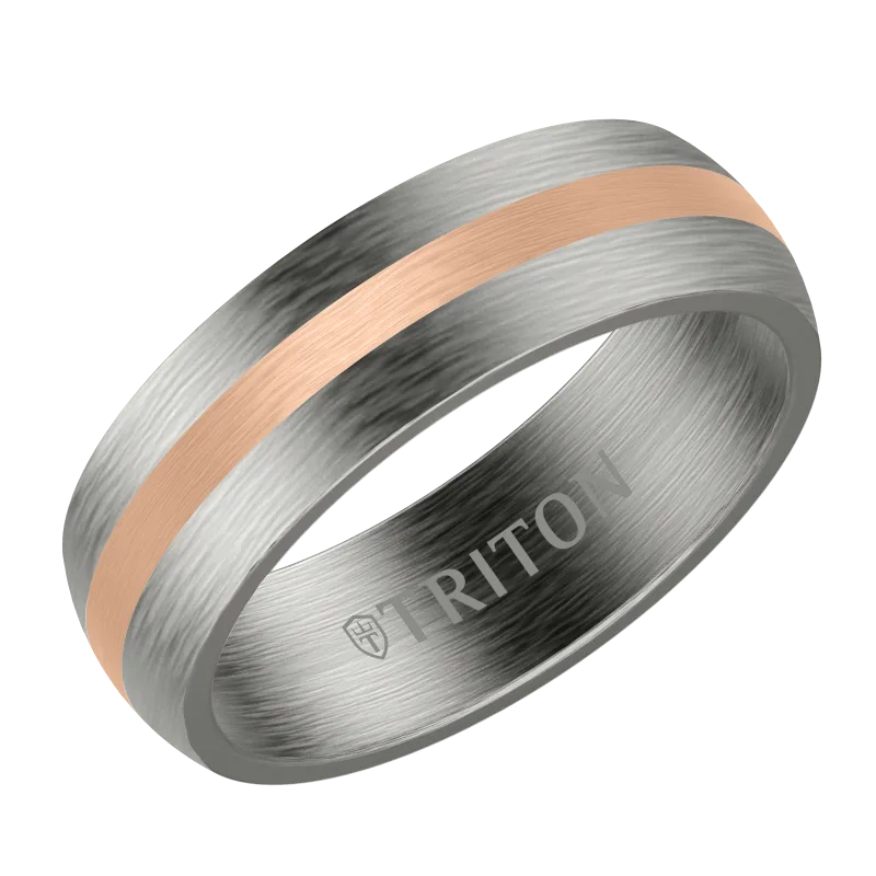 Low Dome Tantalum With Gold Inlay Brushed Wedding Band (7mm) Rose Gold 14k & Tantalum