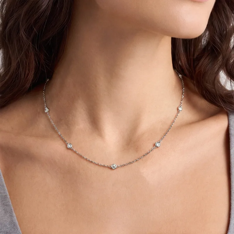 Bezel Lab Diamond Station Silver Necklace (1.00 ct. tw.)-Silver