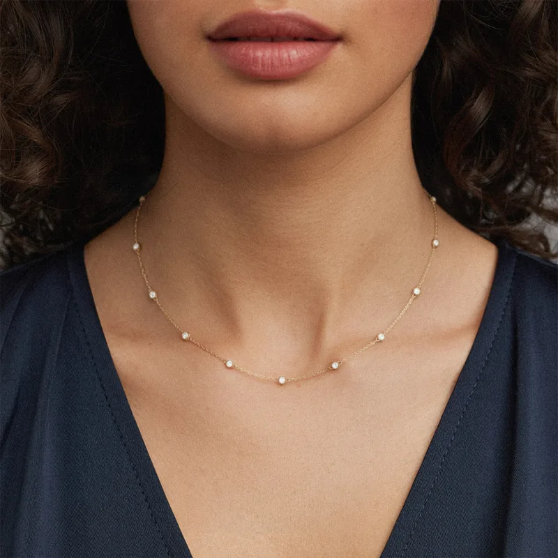 Gareluna Lab Diamond Station Necklace (2 ct. tw.)-14K Yellow Gold worn
