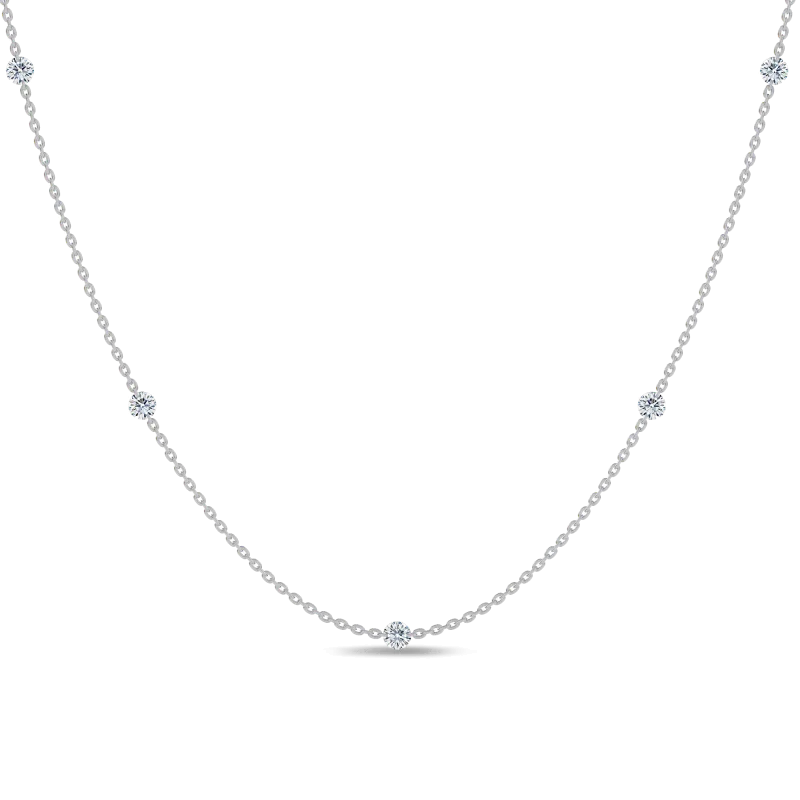 Floating Lab Diamond Station Necklace-14K White Gold