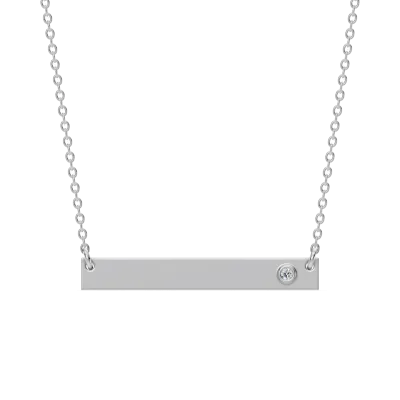 Engravable Bezel Lab Diamond Bar Silver Necklace-Silver