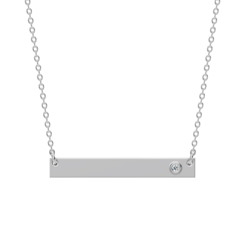 Engravable Bezel Lab Diamond Bar Silver Necklace-Silver
