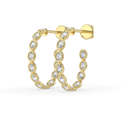 Oval Bezel Inside-Out Lab Diamond Hoop Earrings-14K Yellow Gold