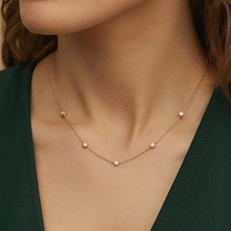 Garelle Lab Diamond Station Necklace-14K Yellow Gold worn