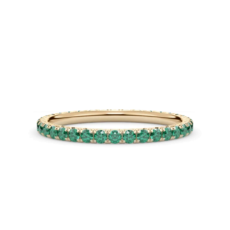 Lab Emerald Pav? Eternity Wedding Band 14K Yellow Gold