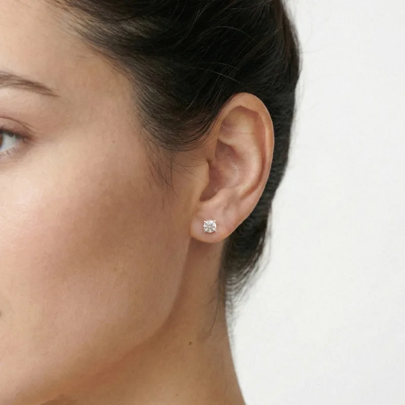 Midnight Halo Round Lab Stud Earrings (1 ct. tw.) by Christian Siriano-14K White Gold worn