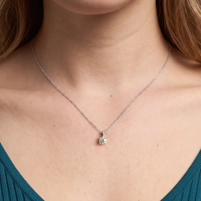 Solitaire Lab Diamond Pendant Necklace (0.50 ct.)-14K White Gold worn