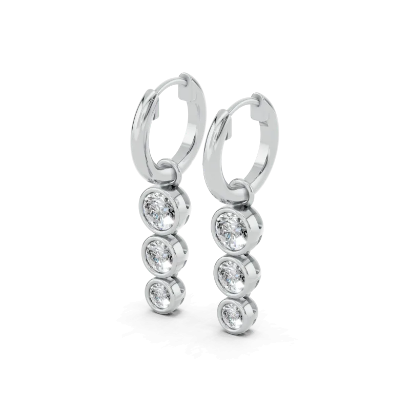 Bezel Triple Dangle Lab Diamond Huggie Earrings-14K White Gold