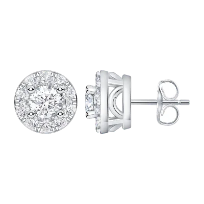 Petite Lab Diamond Halo Stud Earrings-14K White Gold