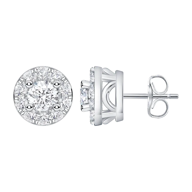 Petite Lab Diamond Halo Stud Earrings-14K White Gold