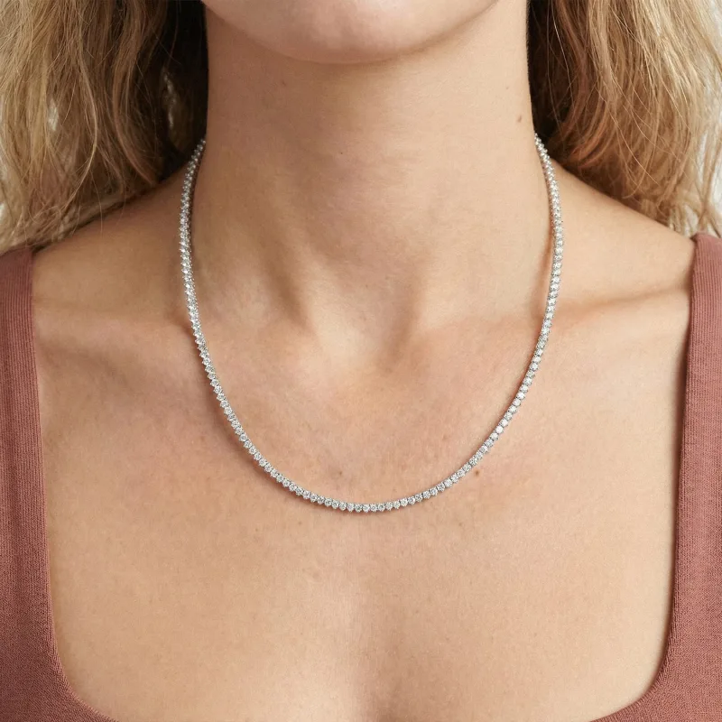 Lab Diamond Silver Tennis Necklace (5.00 ct. tw.)-Silver worn