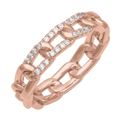 Horizontal Diamond Link Wedding Band (5mm) 14K Rose Gold