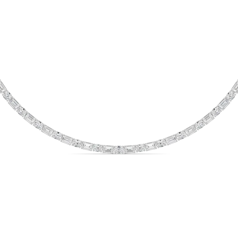 Adjustable Oval & Emerald-Cut Lab Diamond Eternity Necklace (25.00 ct. tw.)-14K White Gold