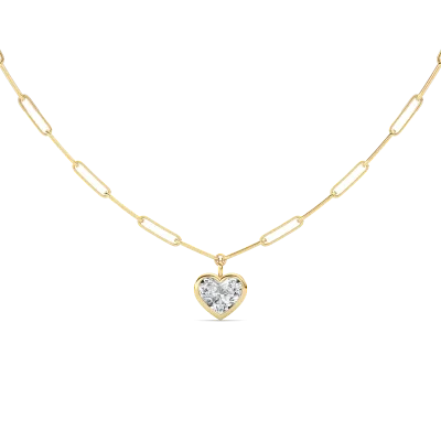 Paperclip Chain Bezel Heart Lab Diamond Necklace (4.00 ct.)-14K Yellow Gold