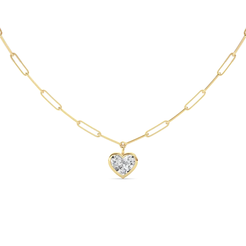 Paperclip Chain Bezel Heart Lab Diamond Necklace (4.00 ct.)-14K Yellow Gold