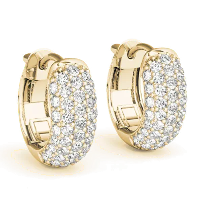 Five Row Lab Diamond Pave Huggie Earrings-14K Yellow Gold
