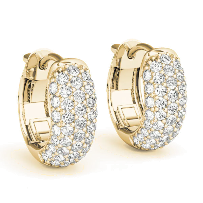 Five Row Lab Diamond Pave Huggie Earrings-14K Yellow Gold