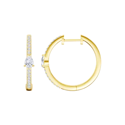 Embliss Pear Accent Pave Lab Hoops (1/3 ct. tw)-14K Yellow Gold