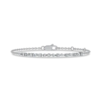 Round and Marquise Lab Diamond Silver Chain Tennis Bracelet-Silver