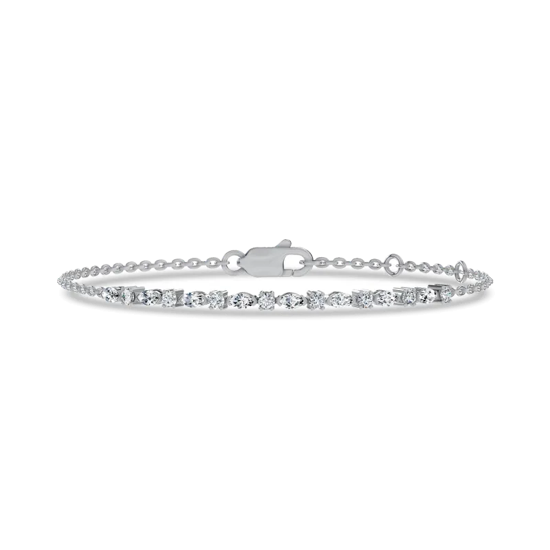 Round and Marquise Lab Diamond Silver Chain Tennis Bracelet-Silver