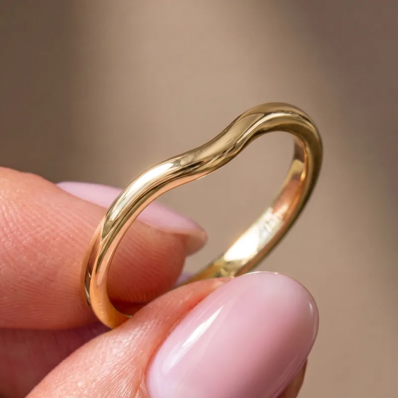 Belinda Curved Wedding Band 14K Yellow Gold worn