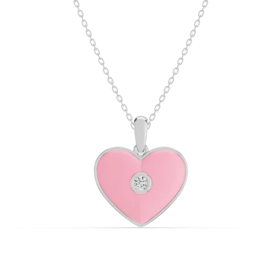 Devotion Pink Heart Bezel Lab Diamond Silver Necklace-Silver