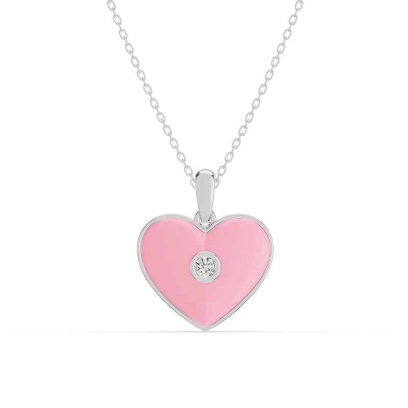 Devotion Pink Heart Bezel Lab Diamond Silver Necklace-Silver