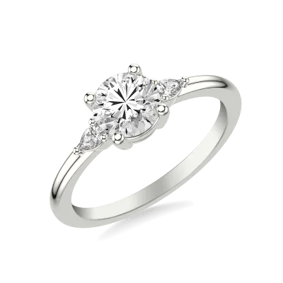 Julie Pear Three-Stone Lab Diamond Engagement Ring (.10 ct. tw.), Round
