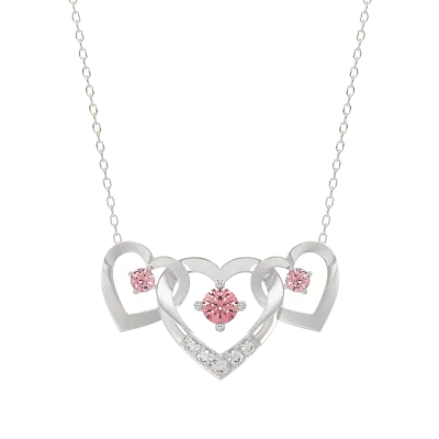 Interlocking Pink Lab Diamond Heart Necklace-14K White Gold
