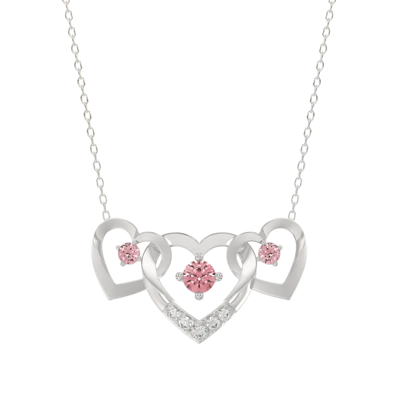 Interlocking Pink Lab Diamond Heart Necklace-14K White Gold