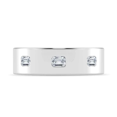 Flush Set Emerald-Cut Lab Diamond Wedding Band (7mm) 14K White Gold