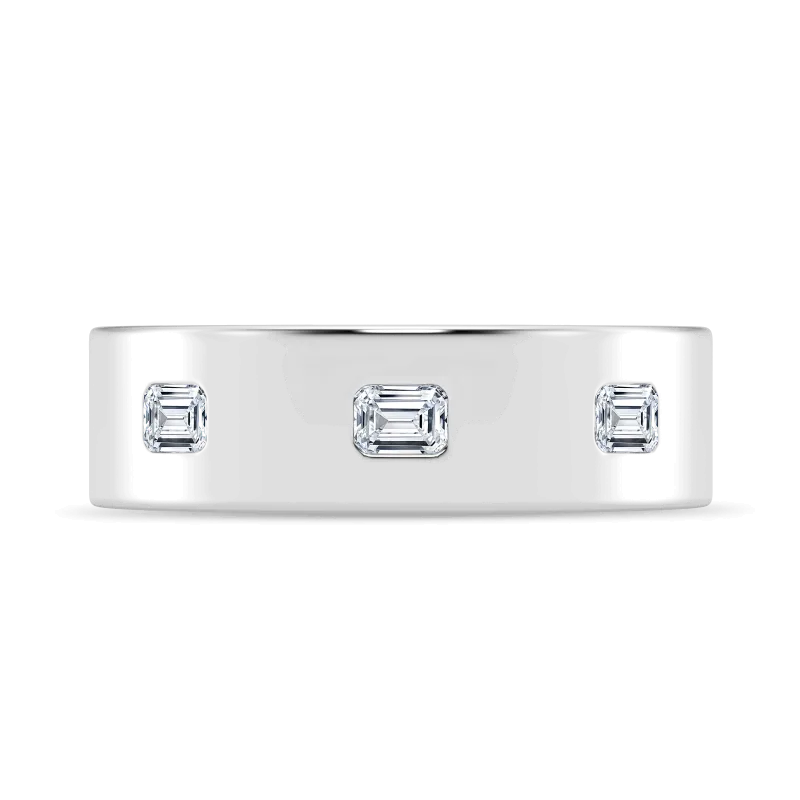 Flush Set Emerald-Cut Lab Diamond Wedding Band (7mm) 14K White Gold