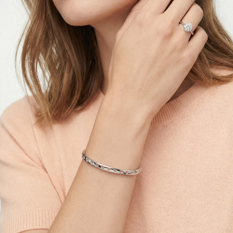 Eternity Heart Cutout Silver Bangle-Silver worn