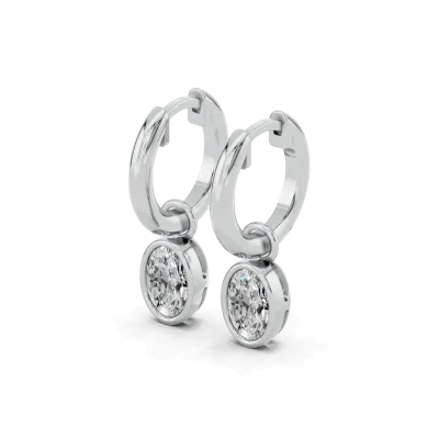 Bezel Dangle Oval Lab Diamond Huggie Earrings-14K White Gold