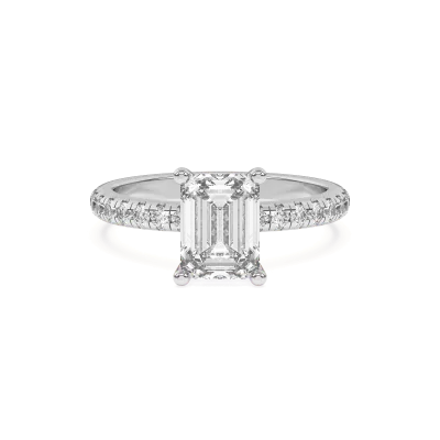 Marie Grand Hidden Halo Lab Pave Engagement Ring, Emerald