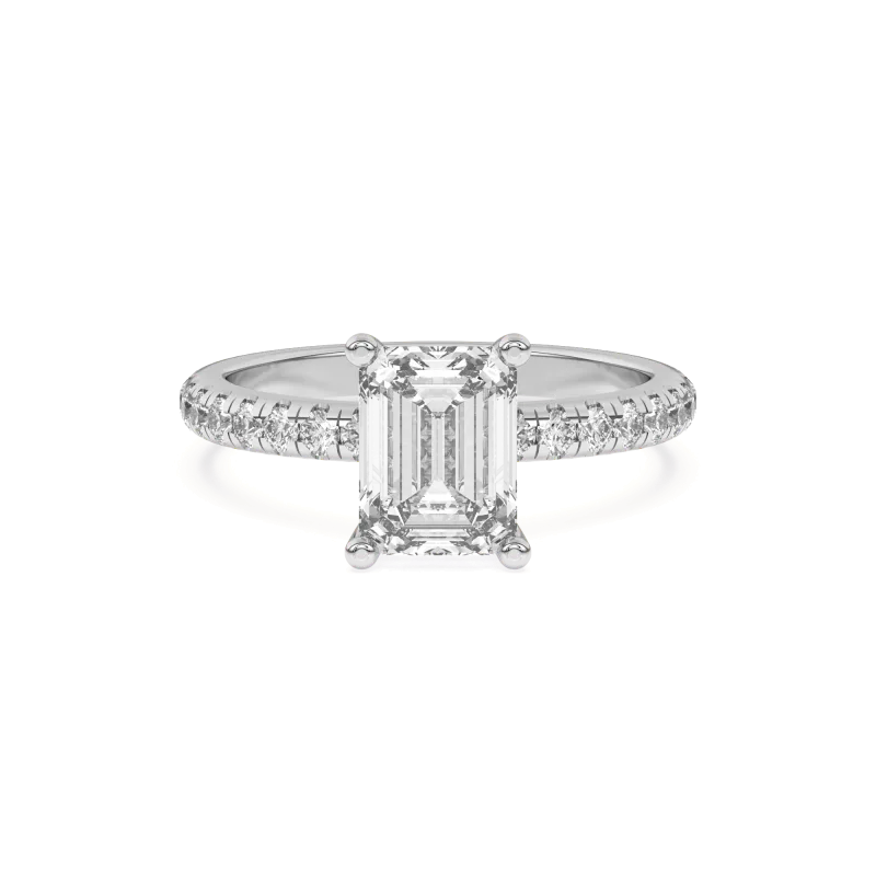 Marie Grand Hidden Halo Lab Pave Engagement Ring, Emerald