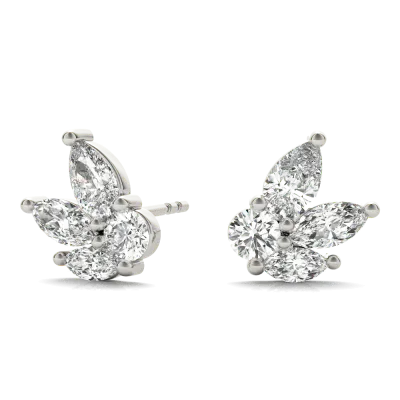 Marquise Cluster Lab Diamond Stud Earrings-14K White Gold