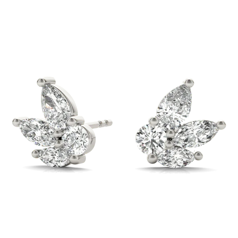 Marquise Cluster Lab Diamond Stud Earrings-14K White Gold