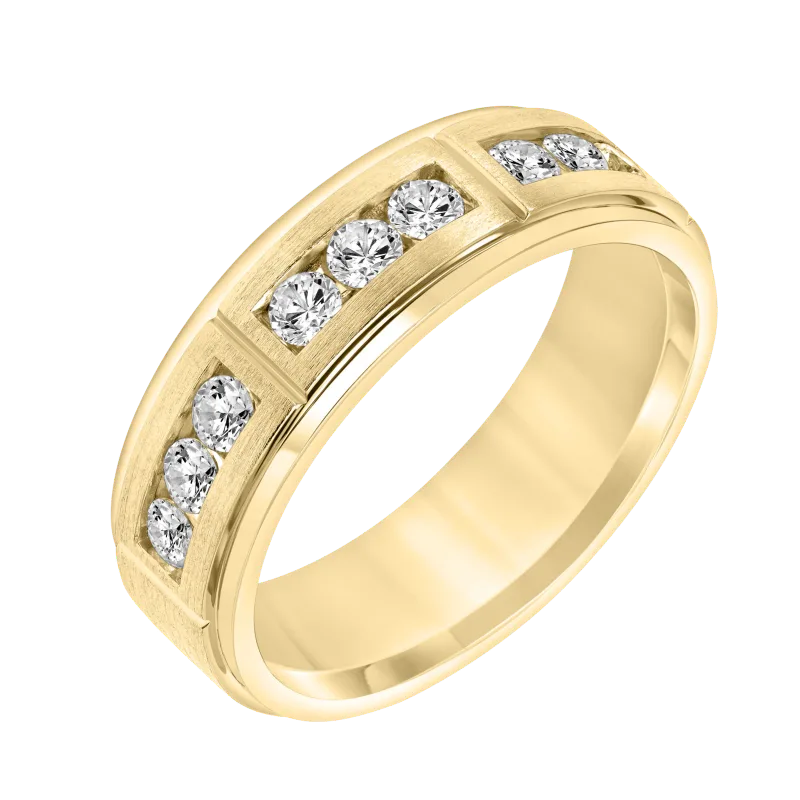 Triple Trio Channel-Set Lab Diamond Wedding Band (7mm) 14K Yellow Gold