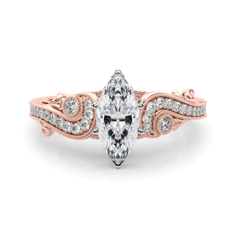Carmel Vintage Inspired Lab Engagement Ring, Marquise
