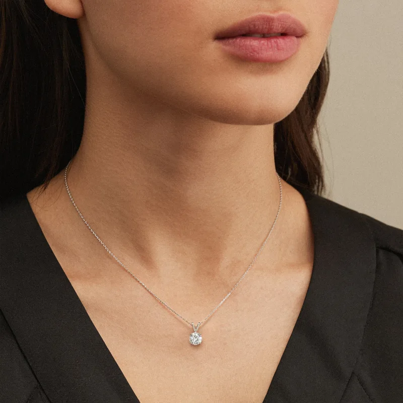 Split Bail Lab Diamond Solitaire Necklace (1.00 ct.)-14K Rose Gold worn
