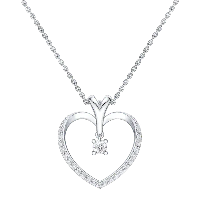Lab Diamond Drop Heart Necklace-14K White Gold
