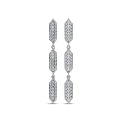 Corza Pave Link Lab Diamond Silver Drop Earrings by Christian Siriano-Silver